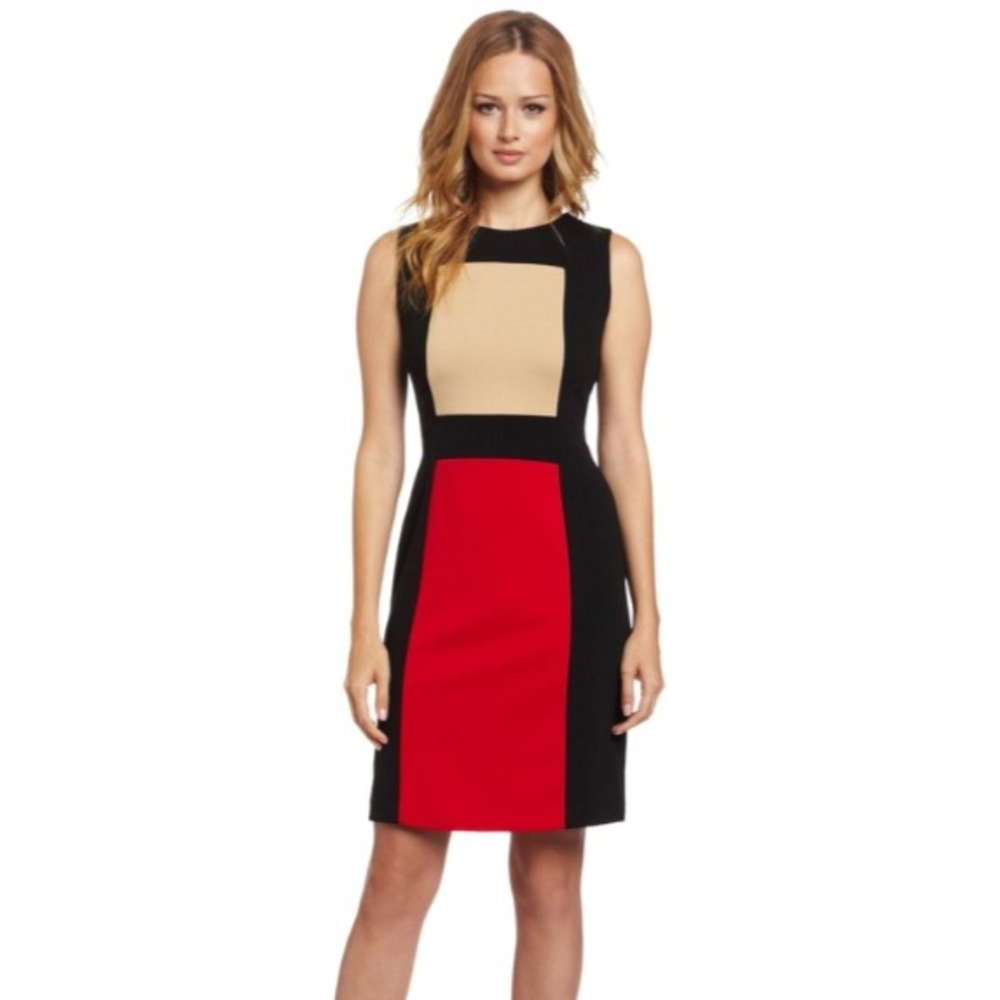 Calvin Klein Colorblock Sheath Dress Size 8 Sleeveless Bold Retro Mod Geometric